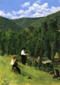 収穫をする農夫と息子 自然主義的なトーマス・ポロック・アンシュツ Oil Paintings